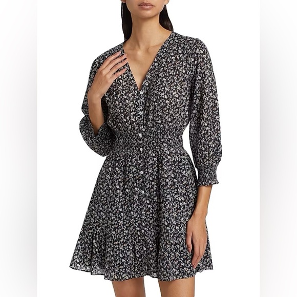 Veronica Beard Katari Floral Cotton Minidress Navy Multi - Picture 1 of 10